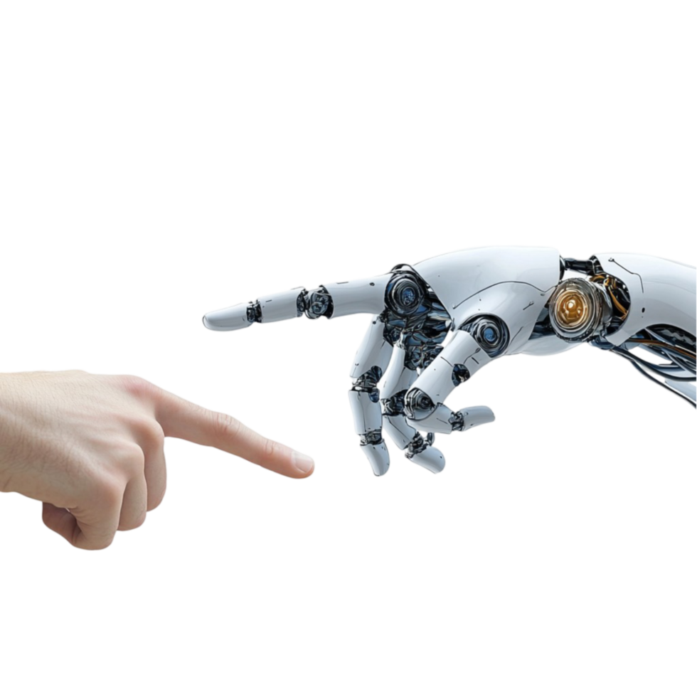 A Robot Hand Pointing at a Human Hand png