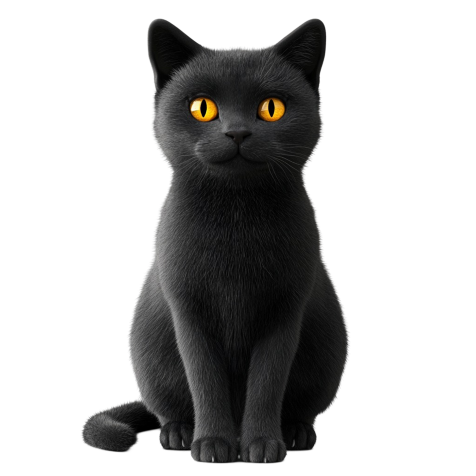 Black Cat With Yellow Eyes On Transparent Background png