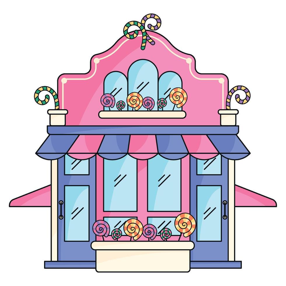 Playful candy shop with colorful lollipops, vector
