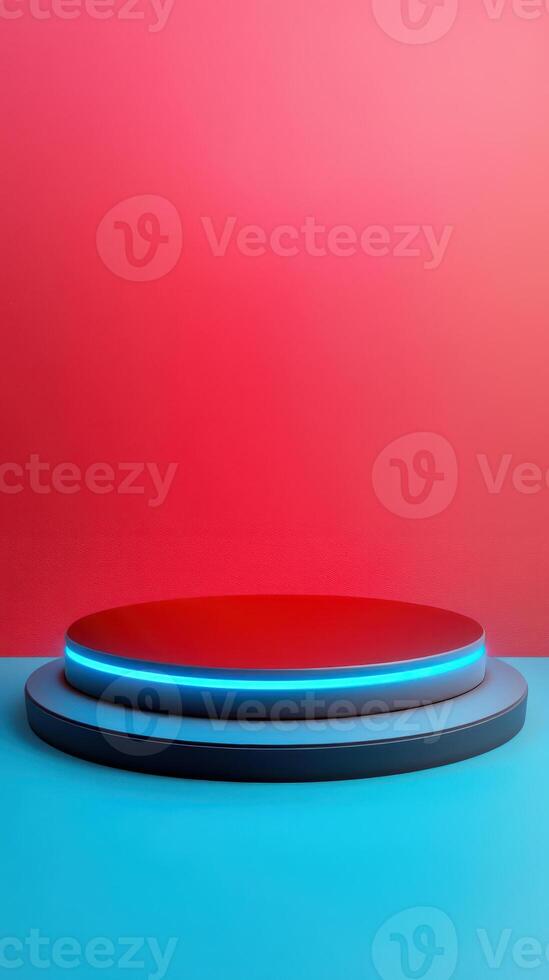 Modern display podium with vibrant colors and geometric shapes. photo