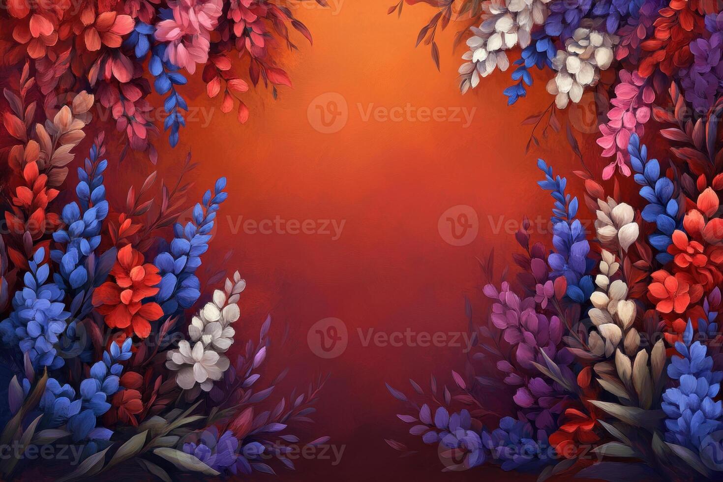 Vibrant floral border with artistic colors on a warm gradient background. photo
