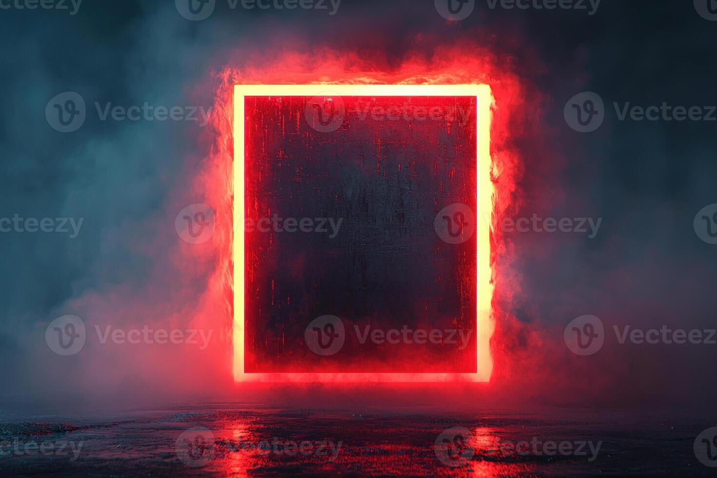A mesmerizing glowing portal framed in red, set against a dark, misty background, evoking mystery and intrigue. photo