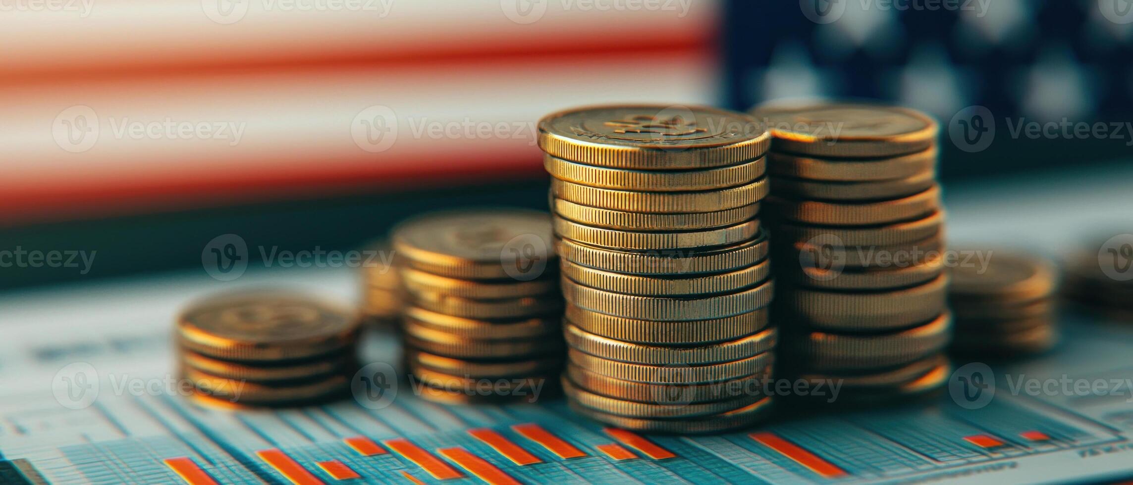 Detailed tax forms on desk with American flag in background, symbolizing national pride in business management, patriotic finance, US business photo
