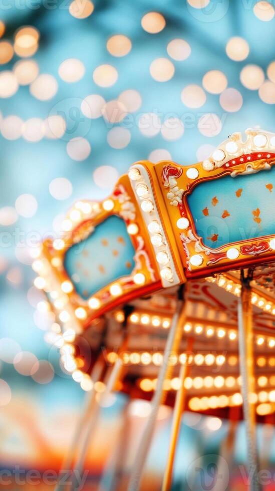 Colorful carousel with bright lights, capturing joyful amusement park vibes. photo