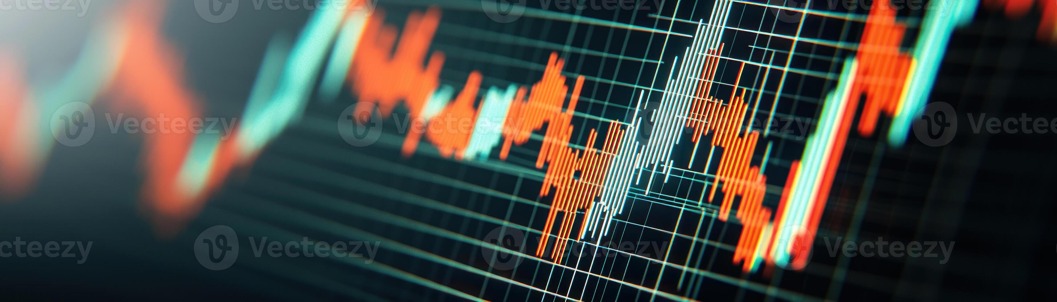 Abstract financial graph with fluctuating lines and vibrant colors representing data trends. photo