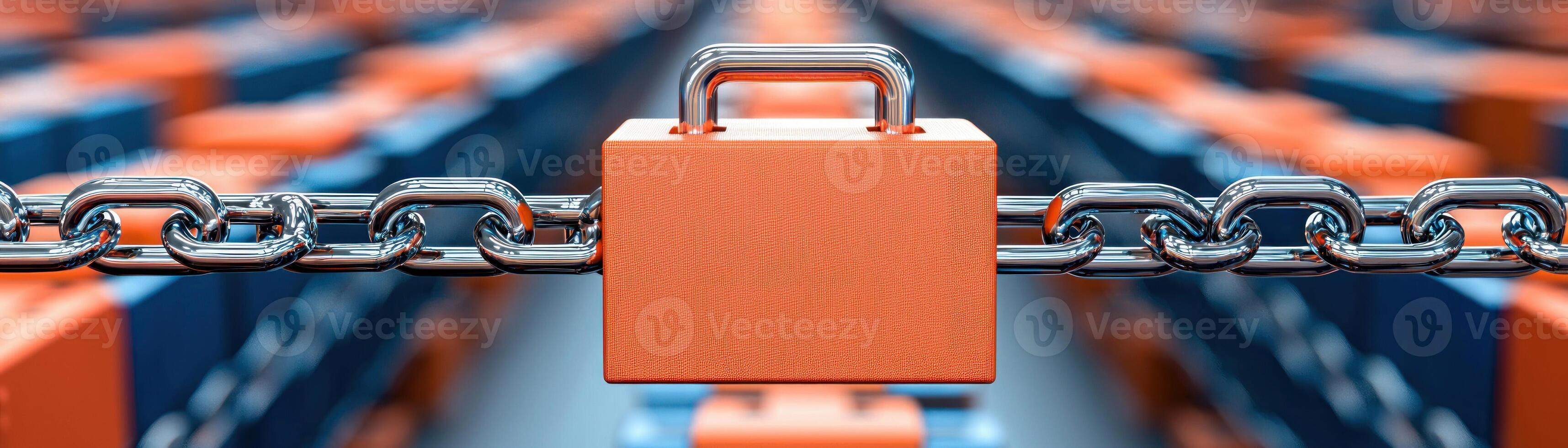 Close-up of a padlock on a metallic chain, symbolizing security and protection. photo