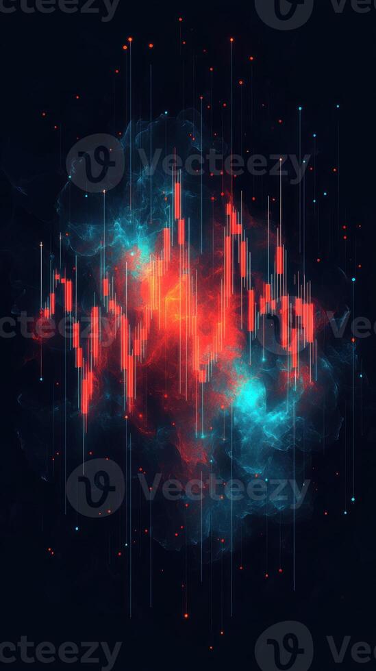 Futuristic abstract visual of stock market data with vibrant colors and digital aesthetics. photo