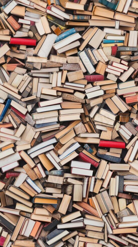 A beautiful collection of vintage books stacked in various orientations and colors. photo