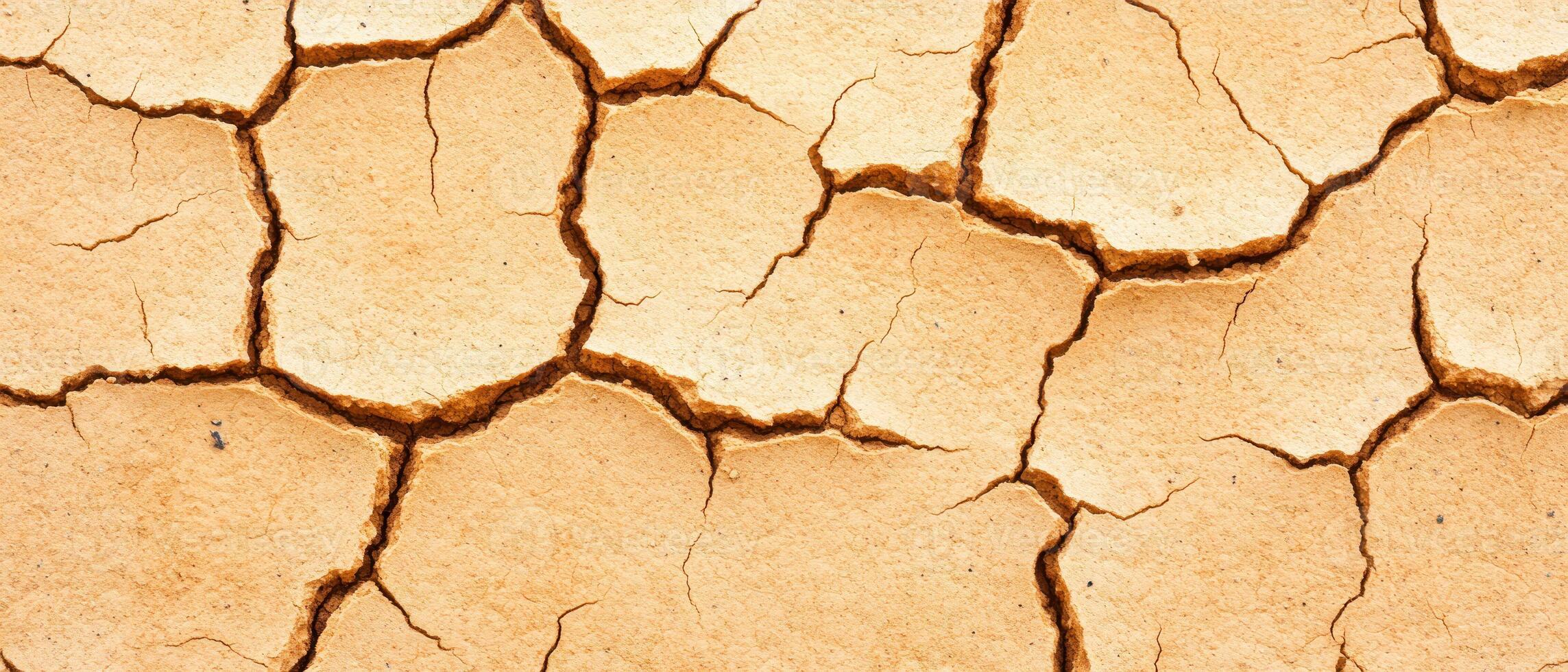 Close-up of dry, cracked earth surface showcasing severe drought and environmental impact. photo
