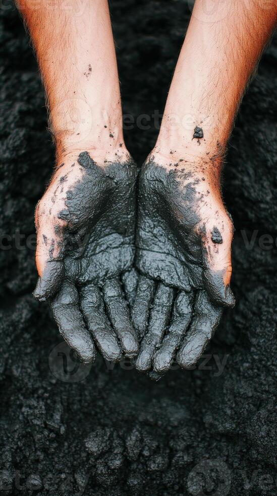 Hands holding dark soil, symbolizing cultivation and connection to nature. photo