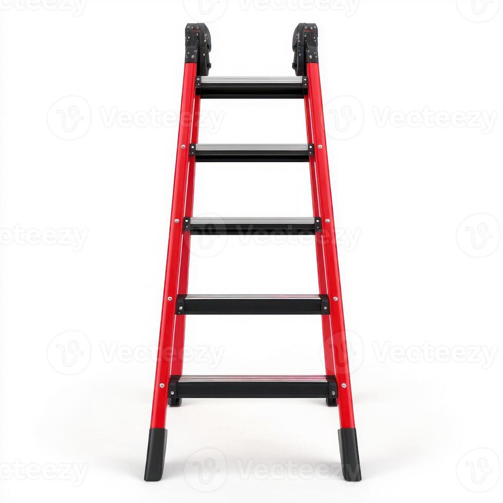 A sturdy red ladder displaying multiple steps for safe access. isolated on white background. photo