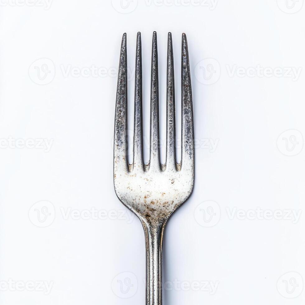 Close-up of a clean silver fork on a white background. isolated on white background. photo