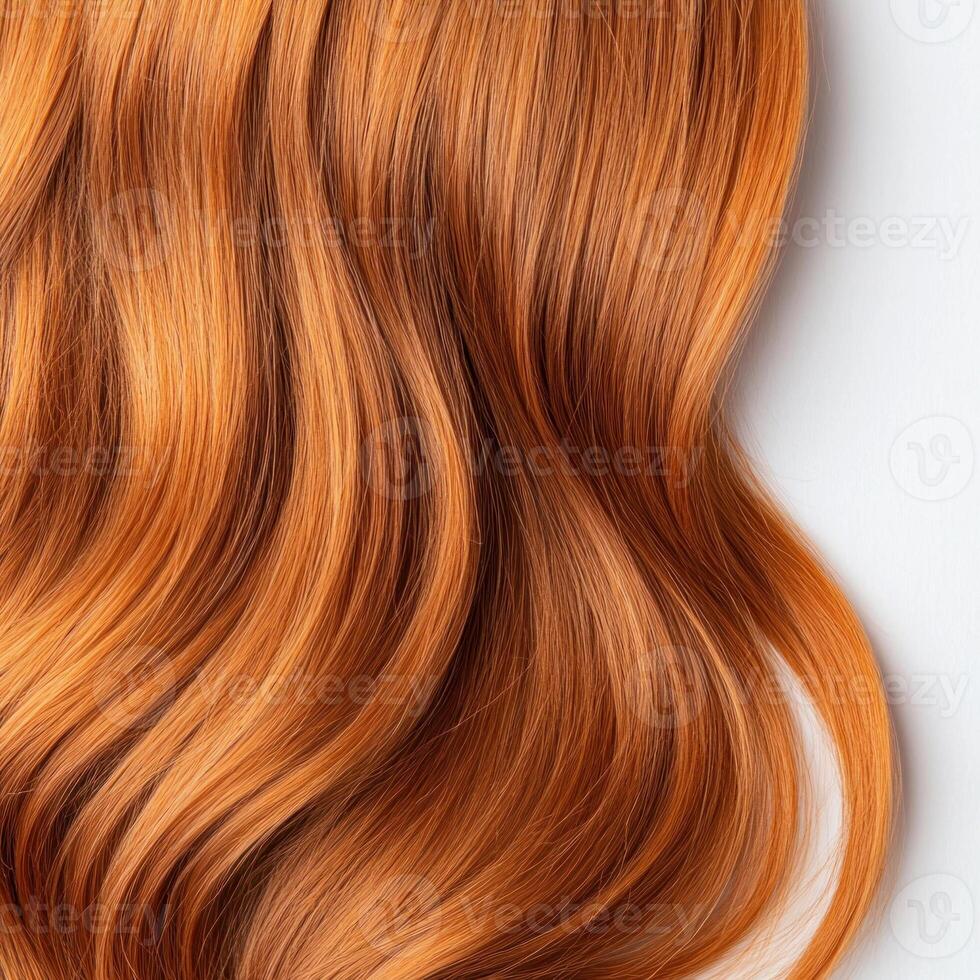 Beautiful flowing orange hair highlighting vibrant colors. isolated on white background. photo