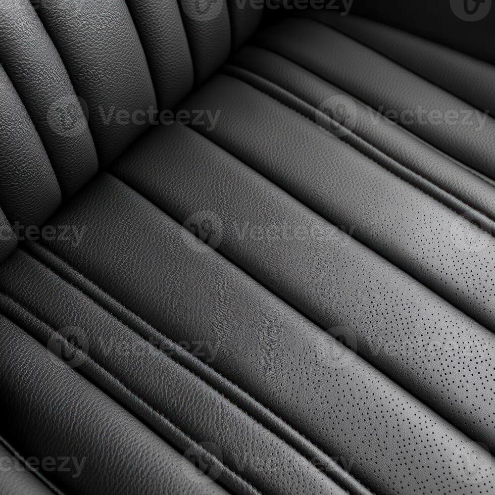 Close-up view of a sleek, modern black leather car seat. photo