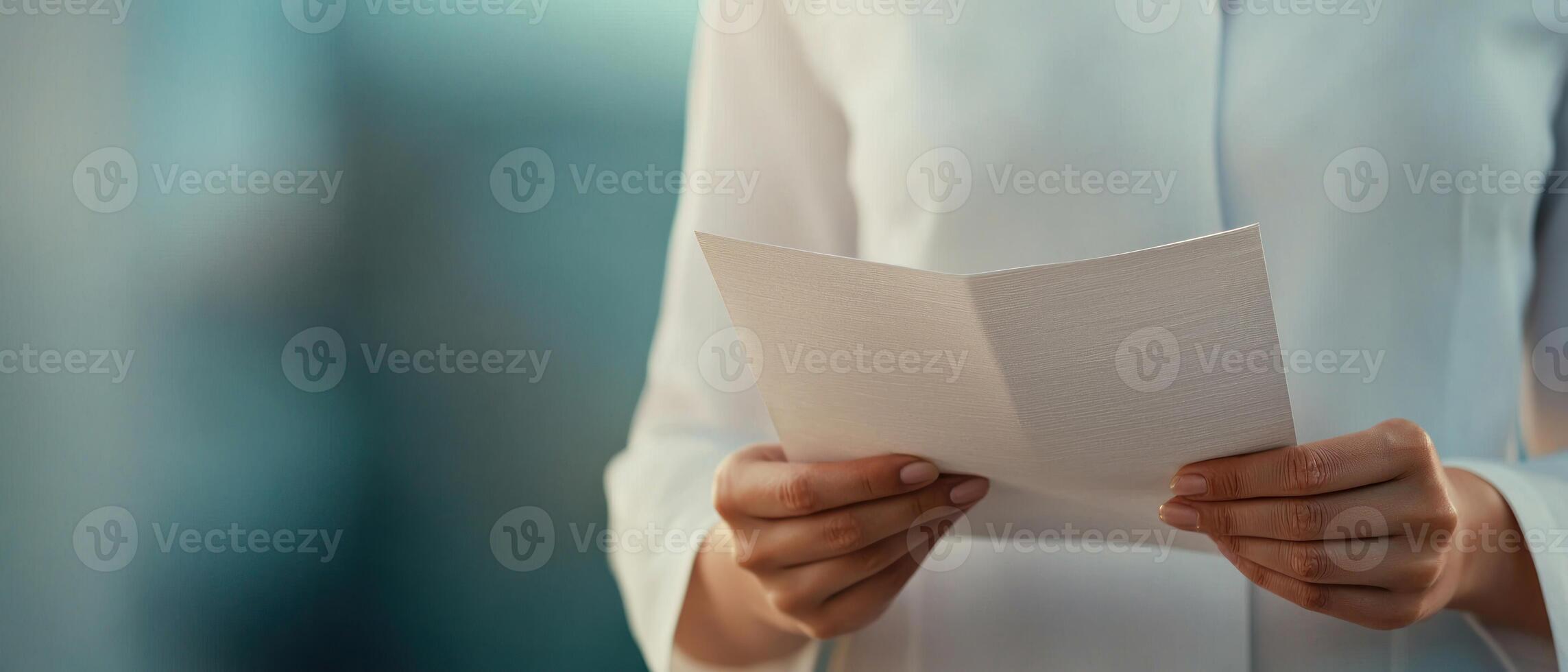 A person reading a document with focused intent in a modern environment. photo