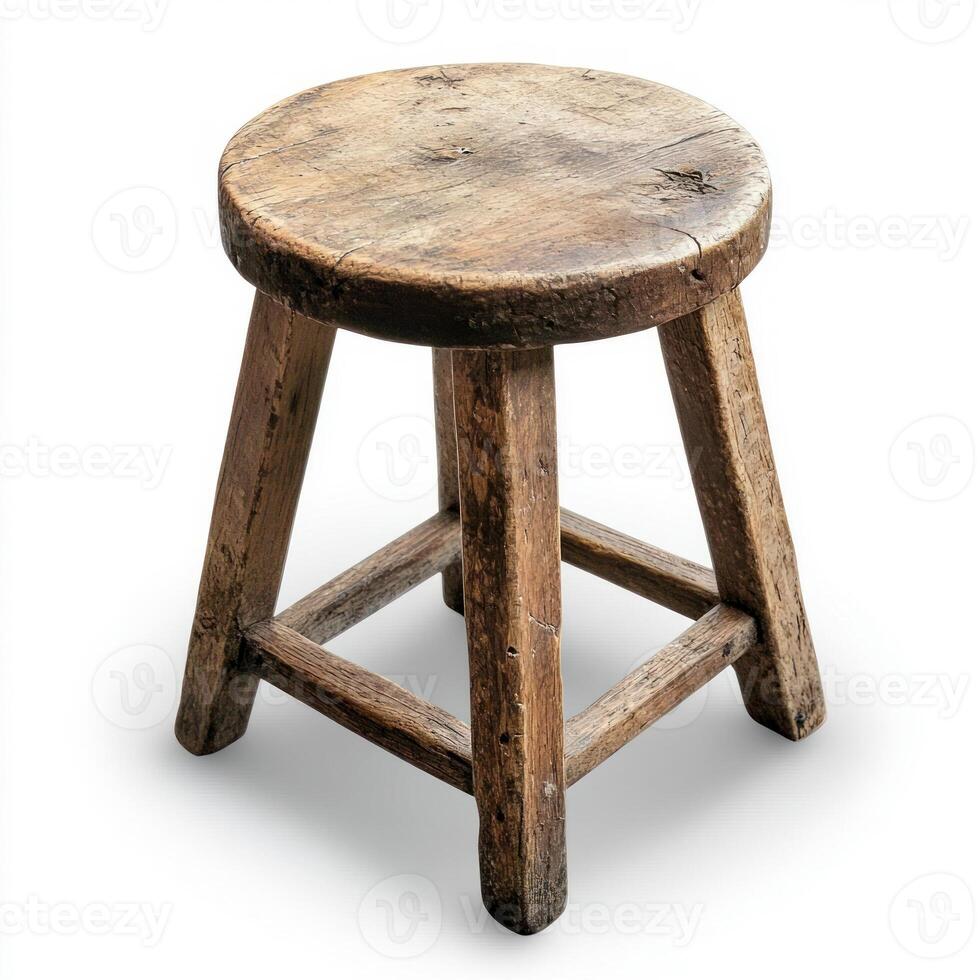 Wooden stool isolated on white background photo