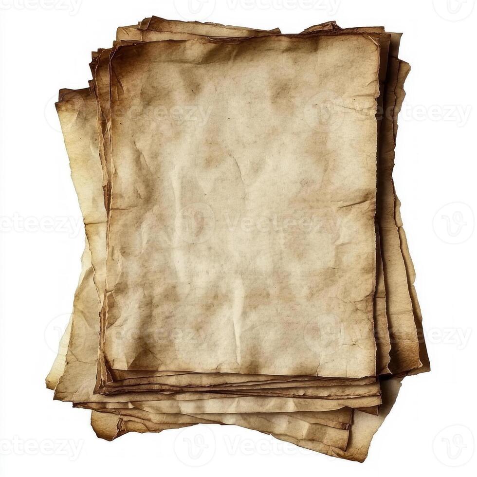 Old parchment isolated on white background photo