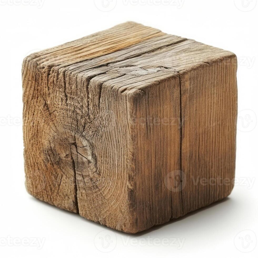 Rustic wooden box isolated on white background photo