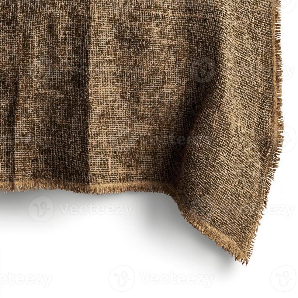 A close-up of rustic brown fabric with a textured weave, perfect for crafting, decor, or fashion projects. photo