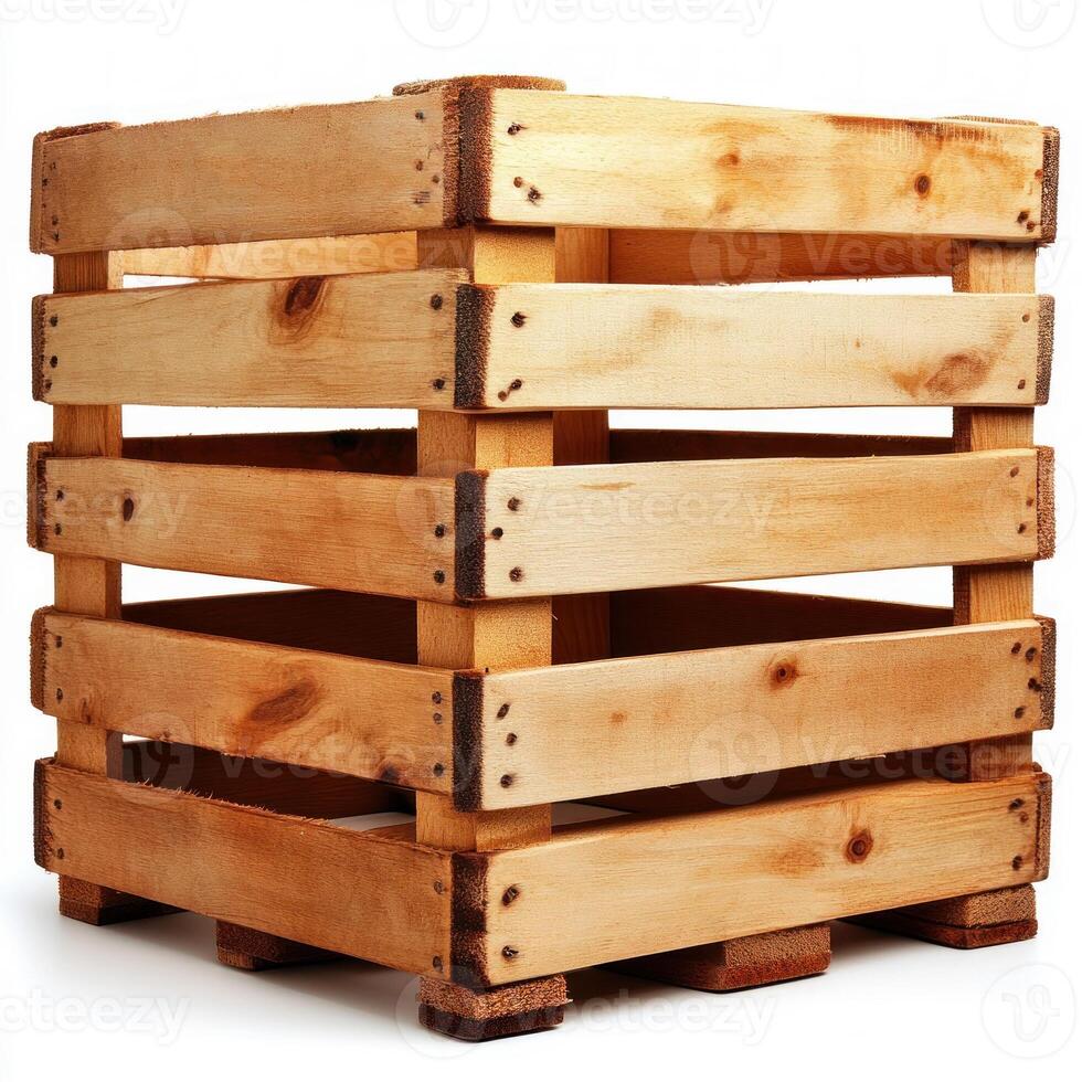 Small wooden crate isolated on white background photo