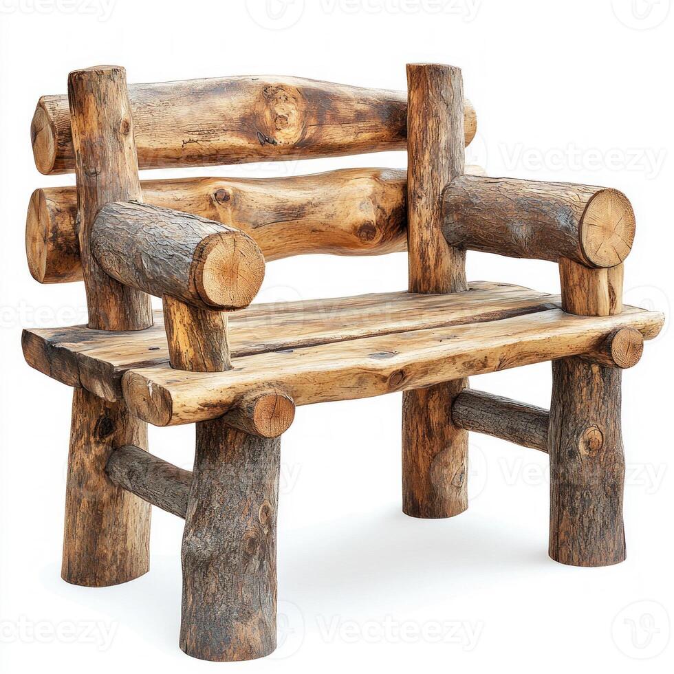 Rustic wooden bench isolated on white background photo