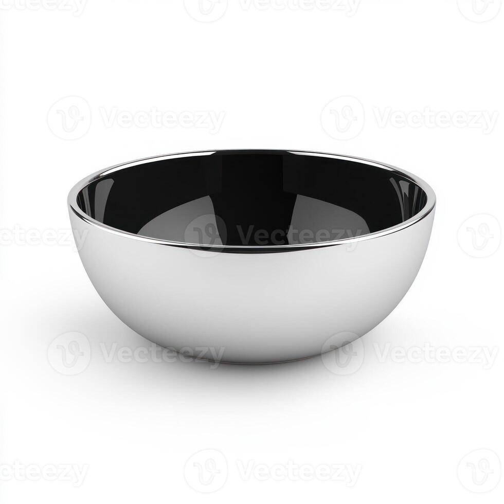 Stylish metallic bowl with a sleek black interior design. isolated on white background. photo