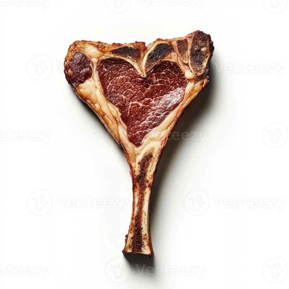 Unique heart-shaped steak cut for culinary love and creativity. isolated on white background. photo