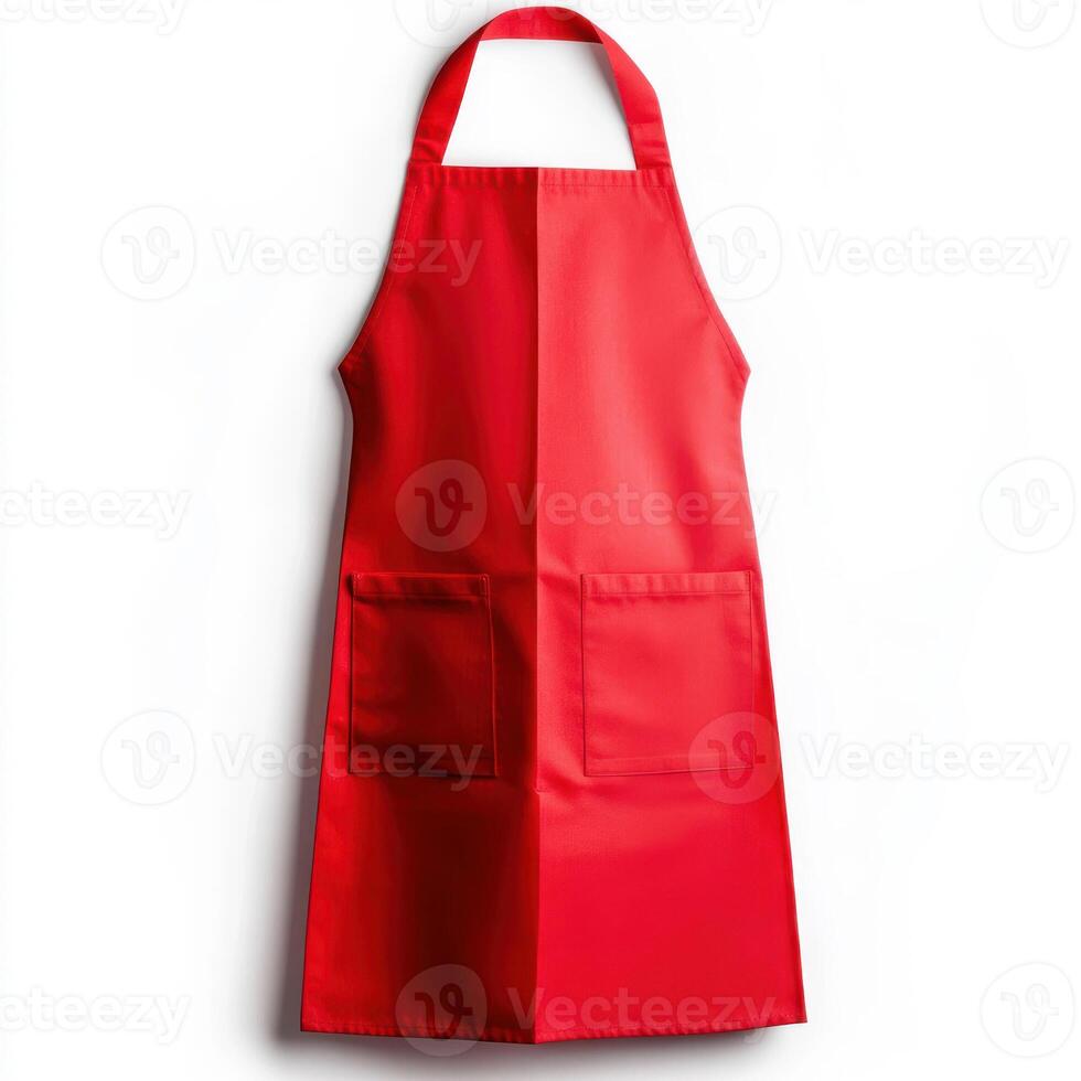 Vibrant red apron on a clean white background. isolated on white background. photo