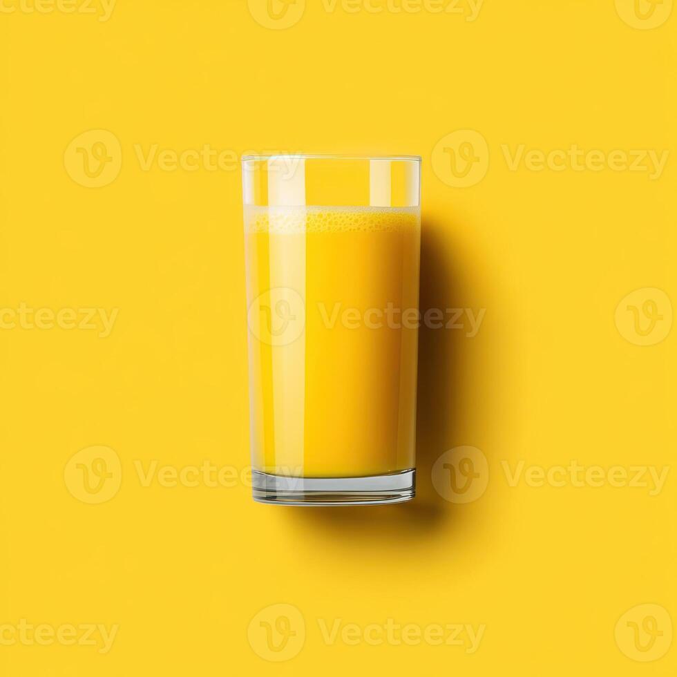 A refreshing glass of vibrant yellow orange juice on a bright backdrop. isolated on white background. photo