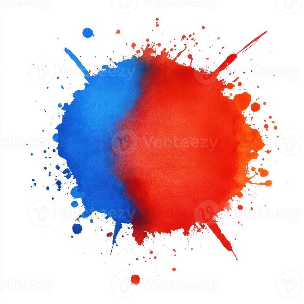 Vibrant splashes of red and blue paint creating an artistic blend. isolated on white background. photo