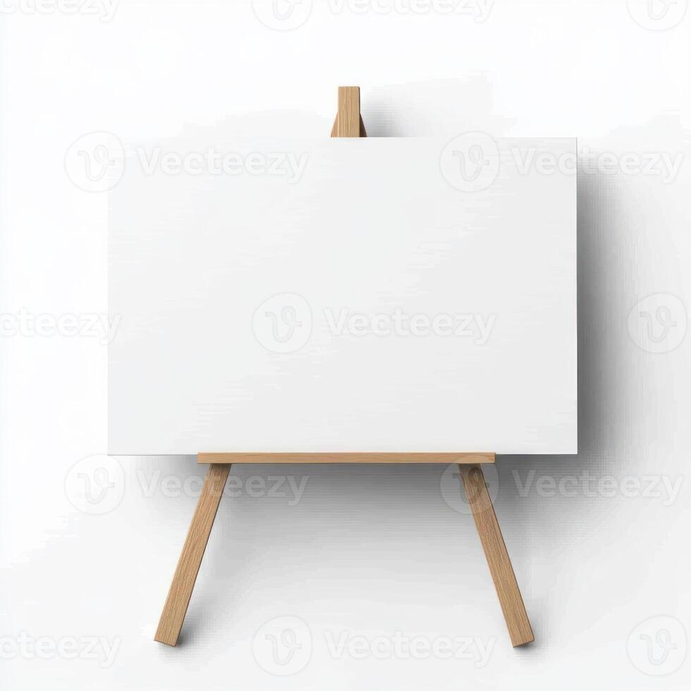 Blank canvas on an easel ready for artistic expression. isolated on white background. photo