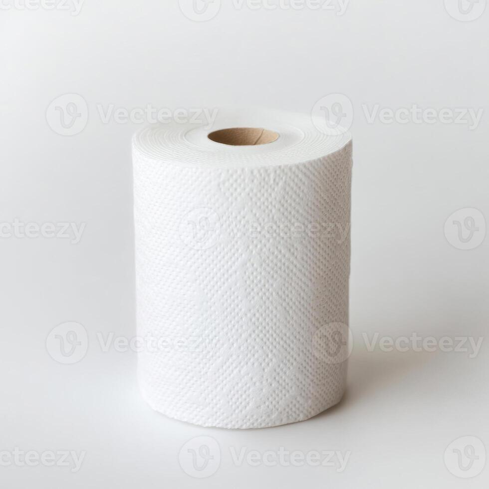 A roll of white paper towel on a clean, minimalist background. isolated on white background. photo