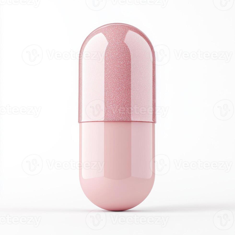A pink capsule showcasing modern pharmaceutical design. isolated on white background. photo