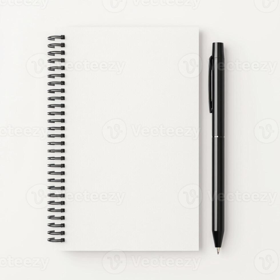 Blank notebook and pen for notes and creative ideas. isolated on white background. photo