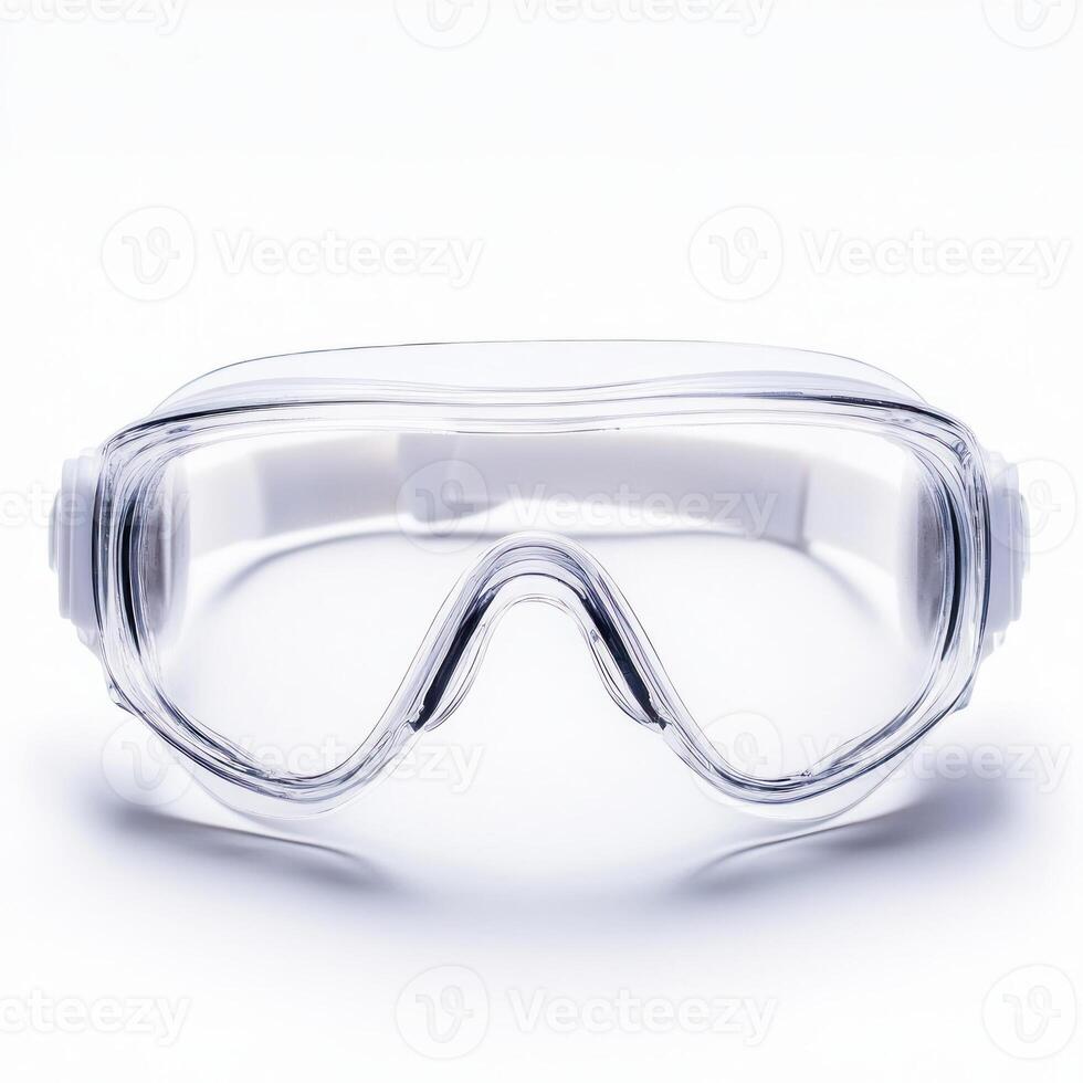 Clear safety goggles for protection in various activities. isolated on white background. photo