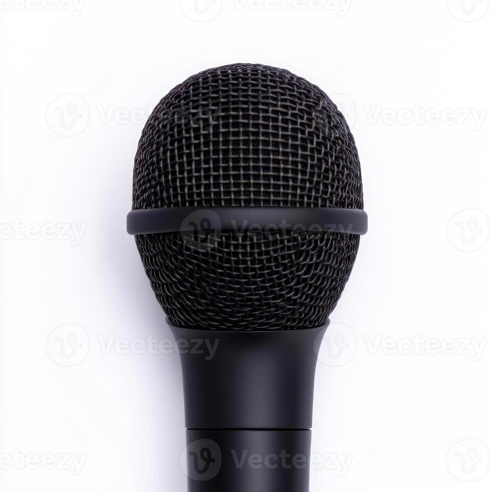 Close-up of a black microphone for professional audio use. isolated on white background. photo