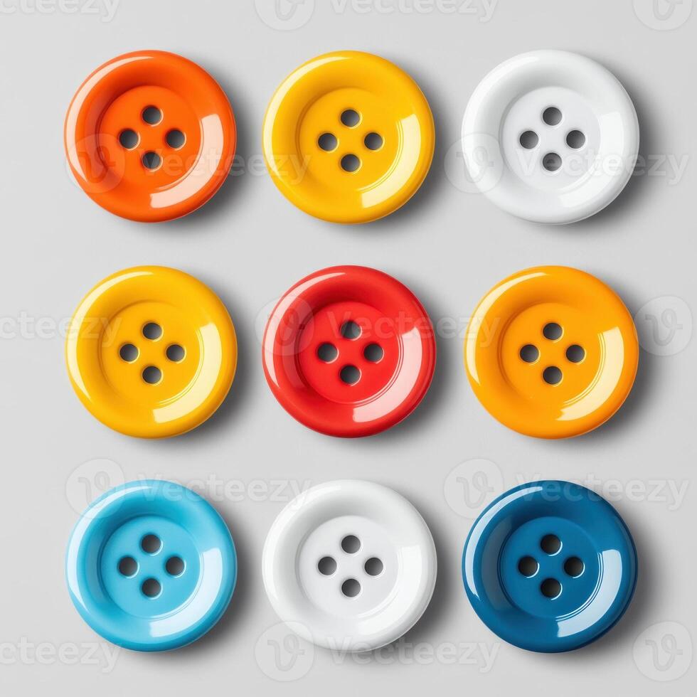 Colorful buttons arranged in a creative pattern on a gray background. isolated on white background. photo
