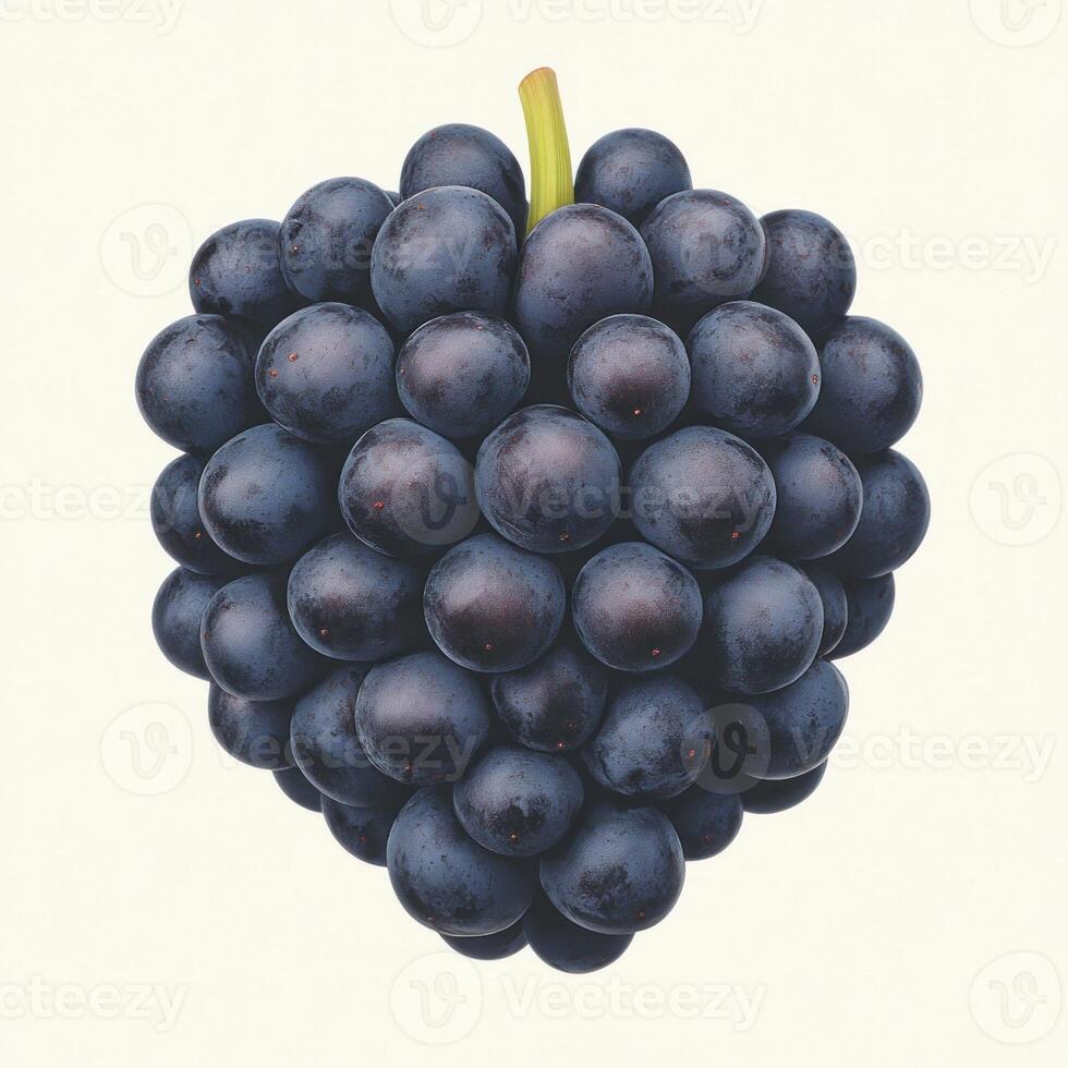 Fresh black grapes arranged in a heart shape on a light background. isolated on white background. photo