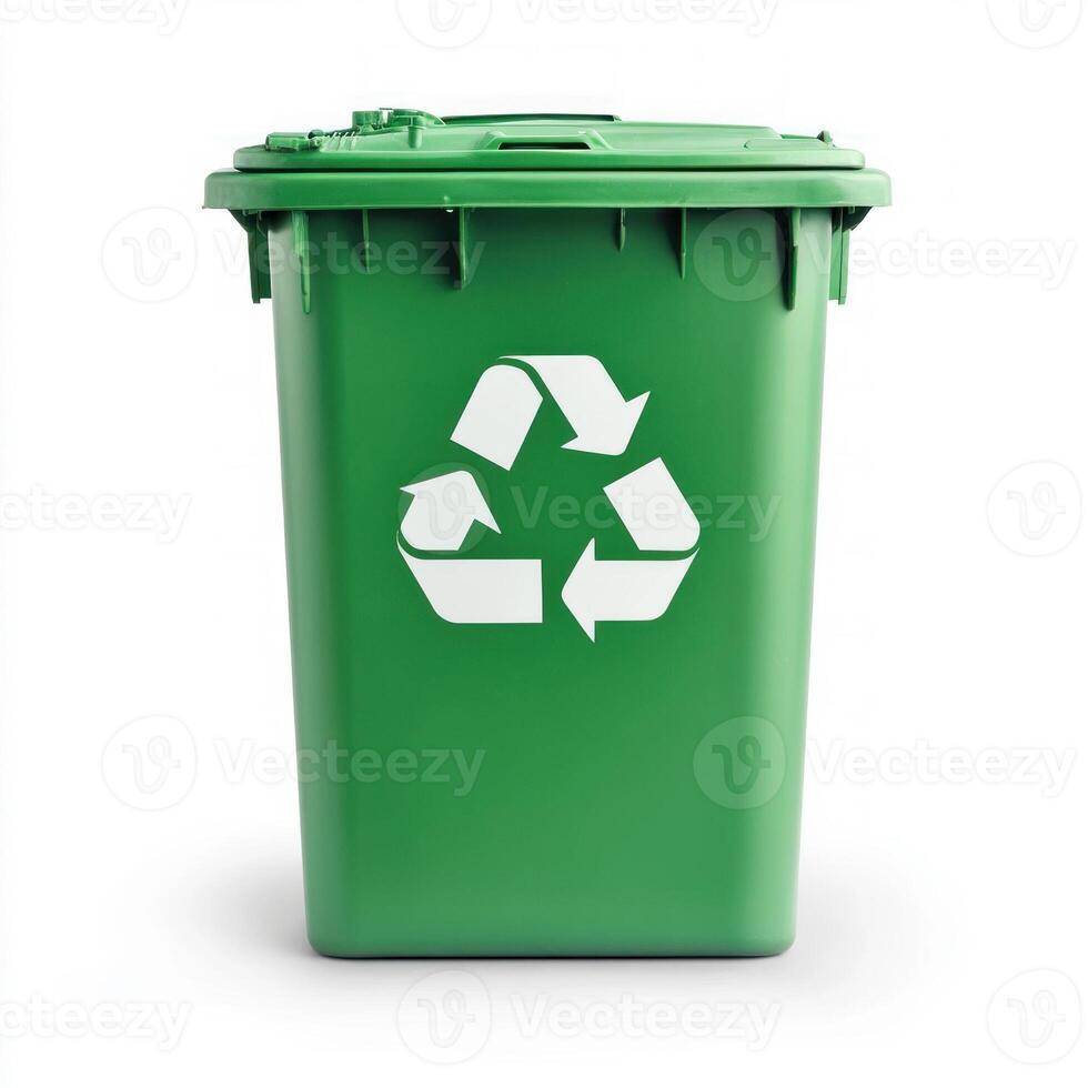 Green recycling bin for environmentally friendly waste disposal. isolated on white background. photo