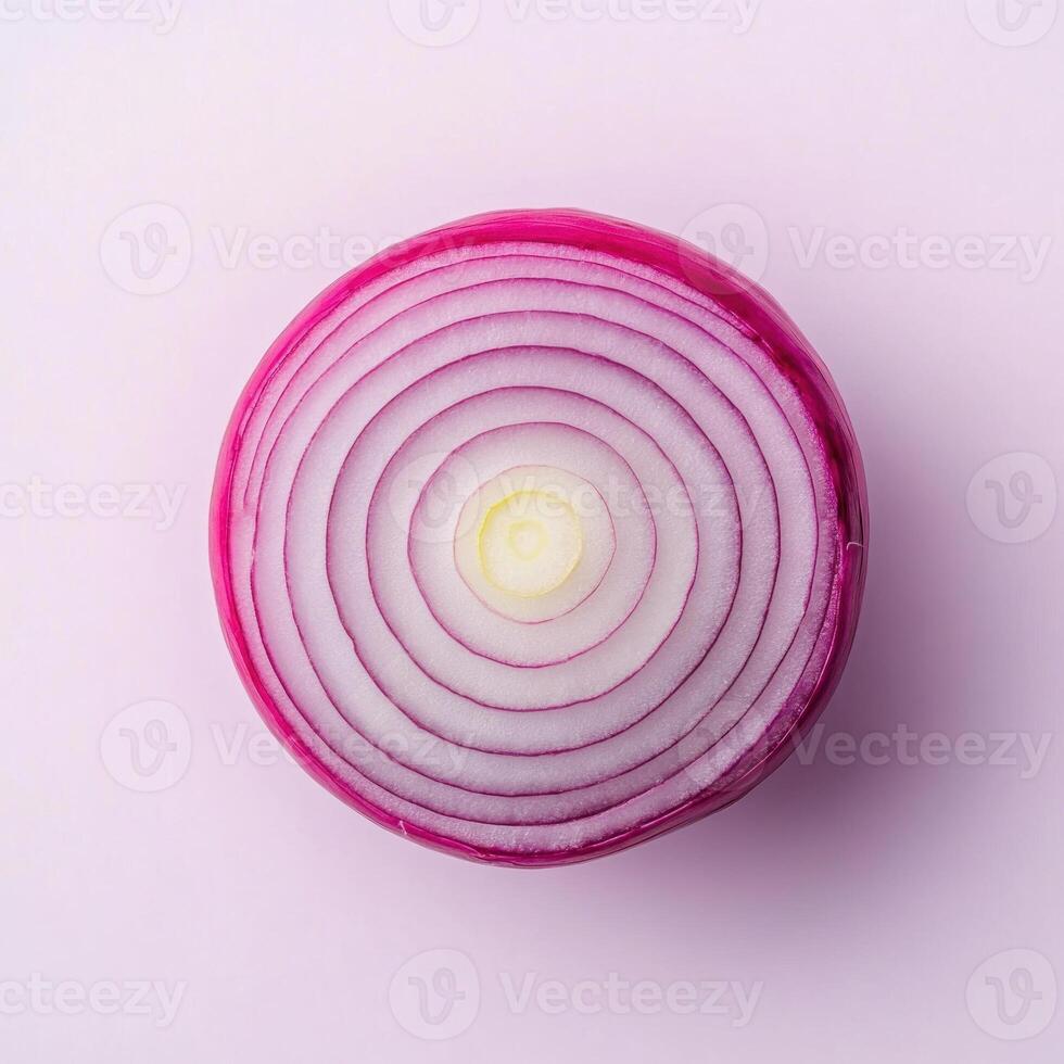 Fresh sliced red onion displaying vibrant rings and texture. isolated on white background. photo