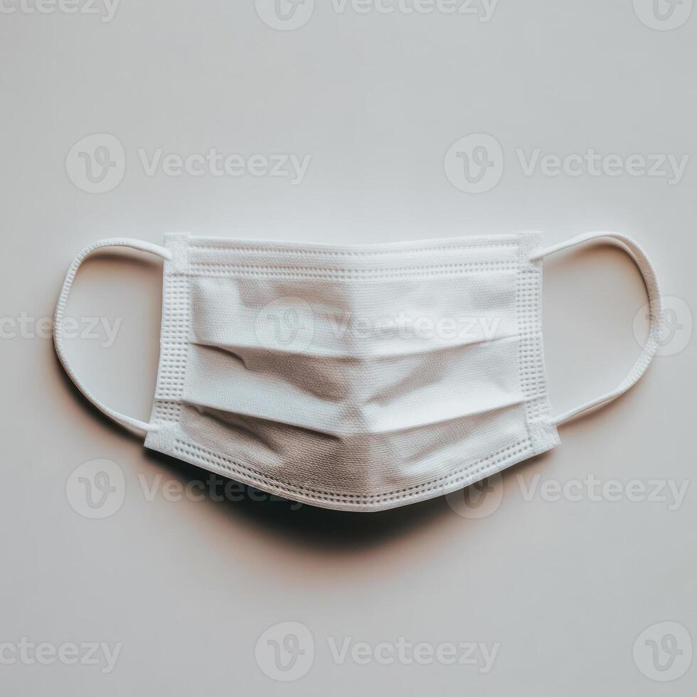 A close-up of a white surgical mask on a plain background. isolated on white background. photo