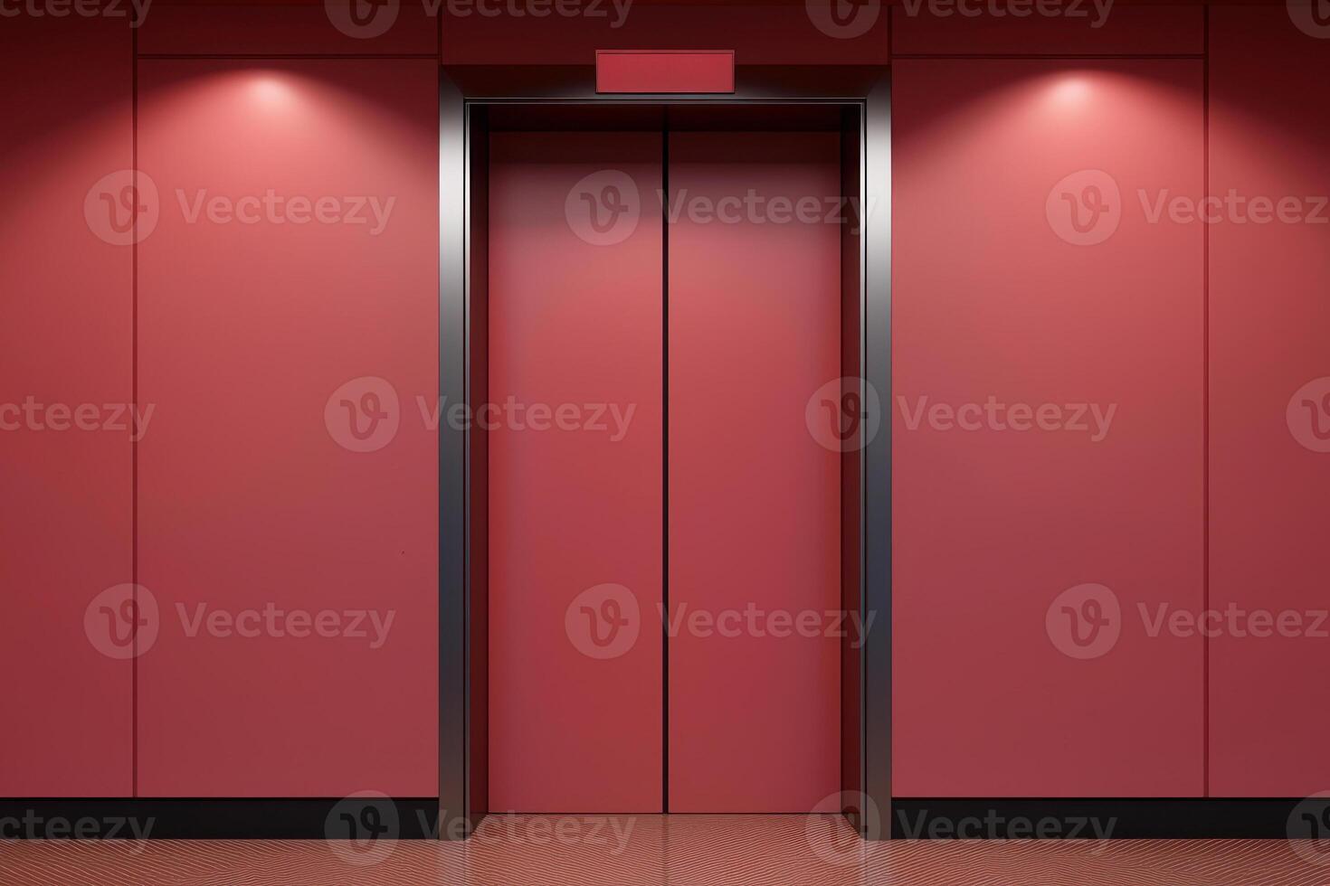 A modern red elevator door in a contemporary building interior. photo
