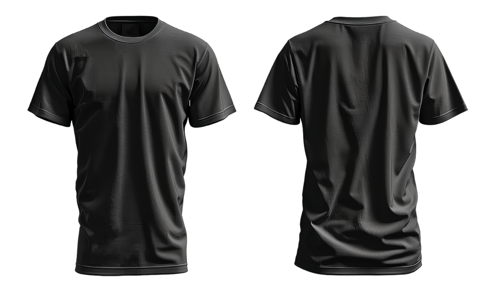 plain black t-shirt template with front and back view png