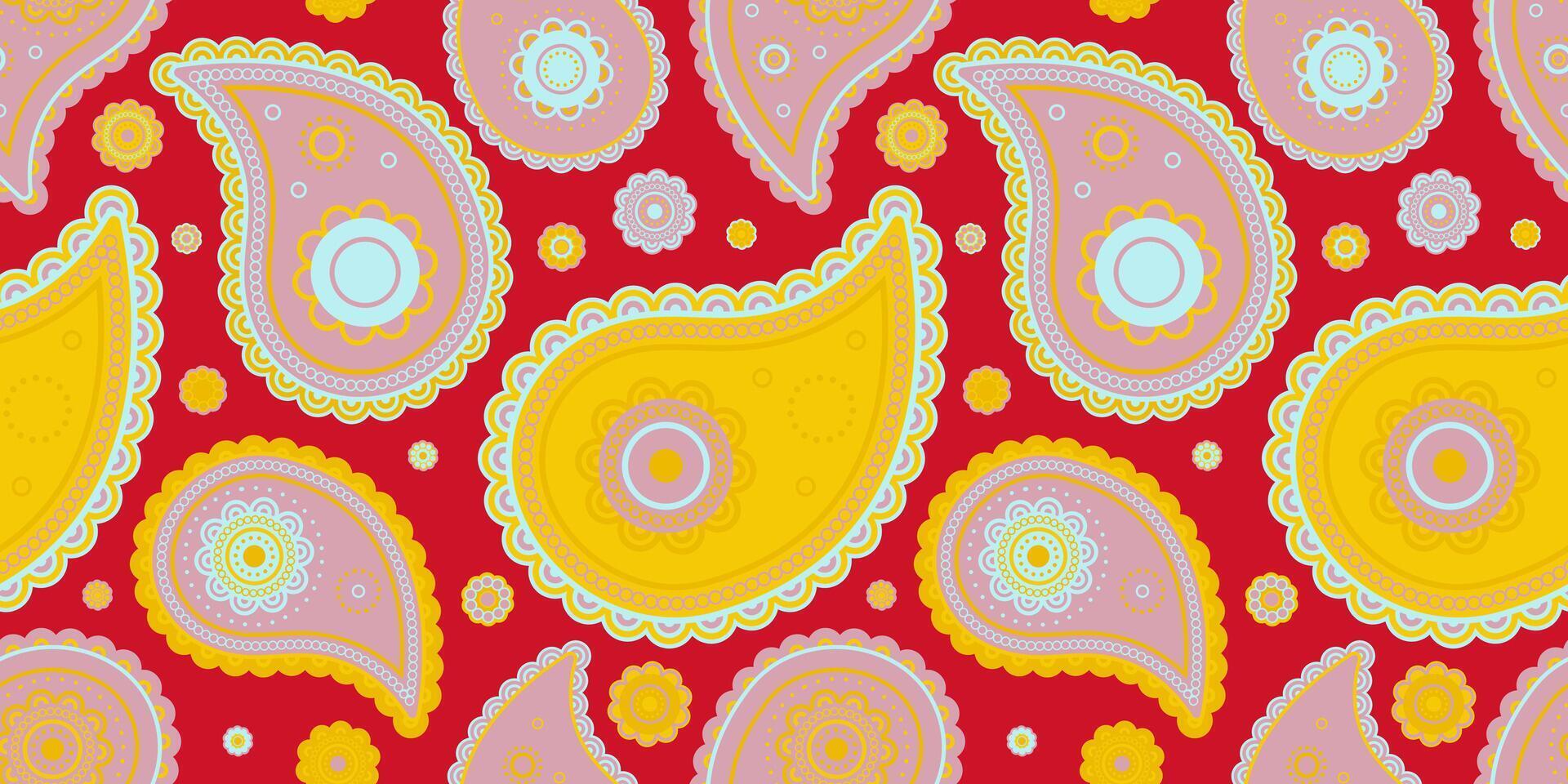 Curly paisley at chic textile. Festival ornament at horizontal ethnic. Decorative striped with intricate art deco. vector