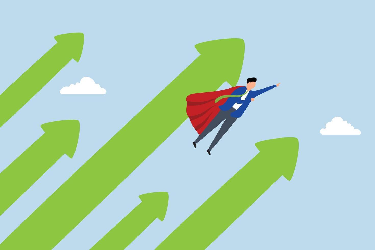 growing business forward to success, Businessman superhero soaring through the sky with a soaring arrow. vector