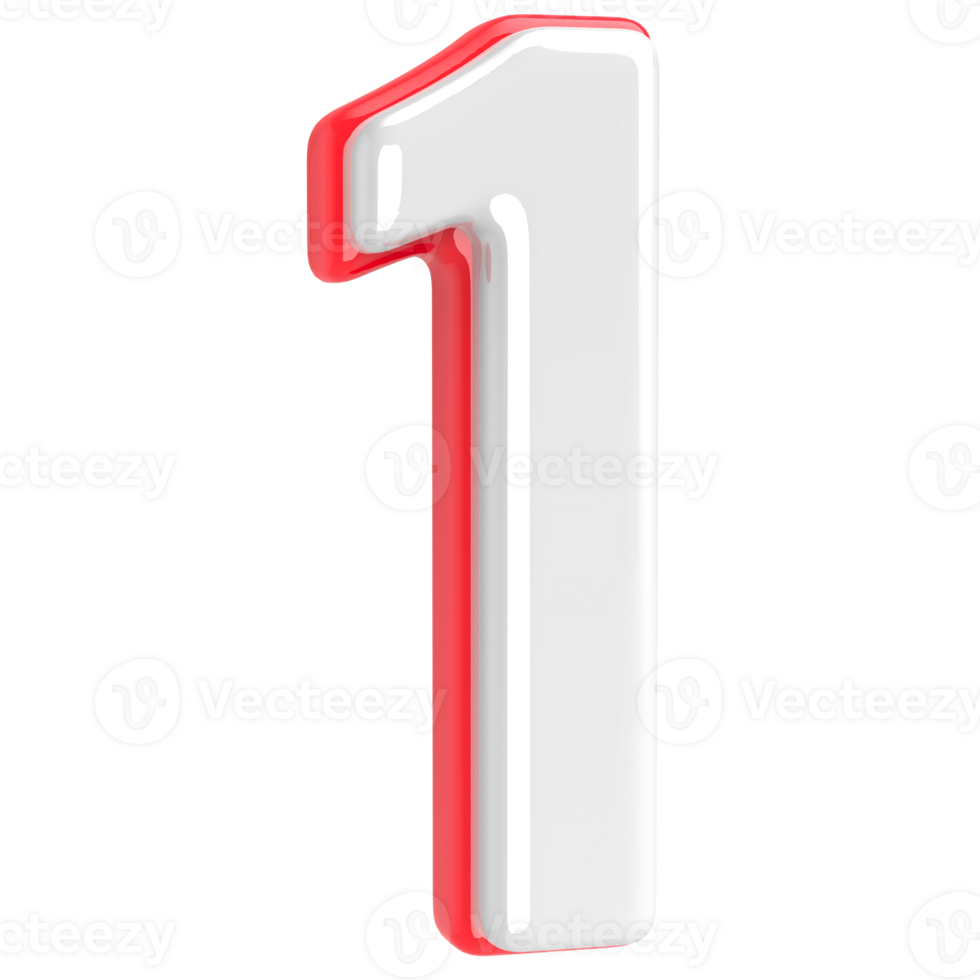 Red With White Number 1 3D Render png