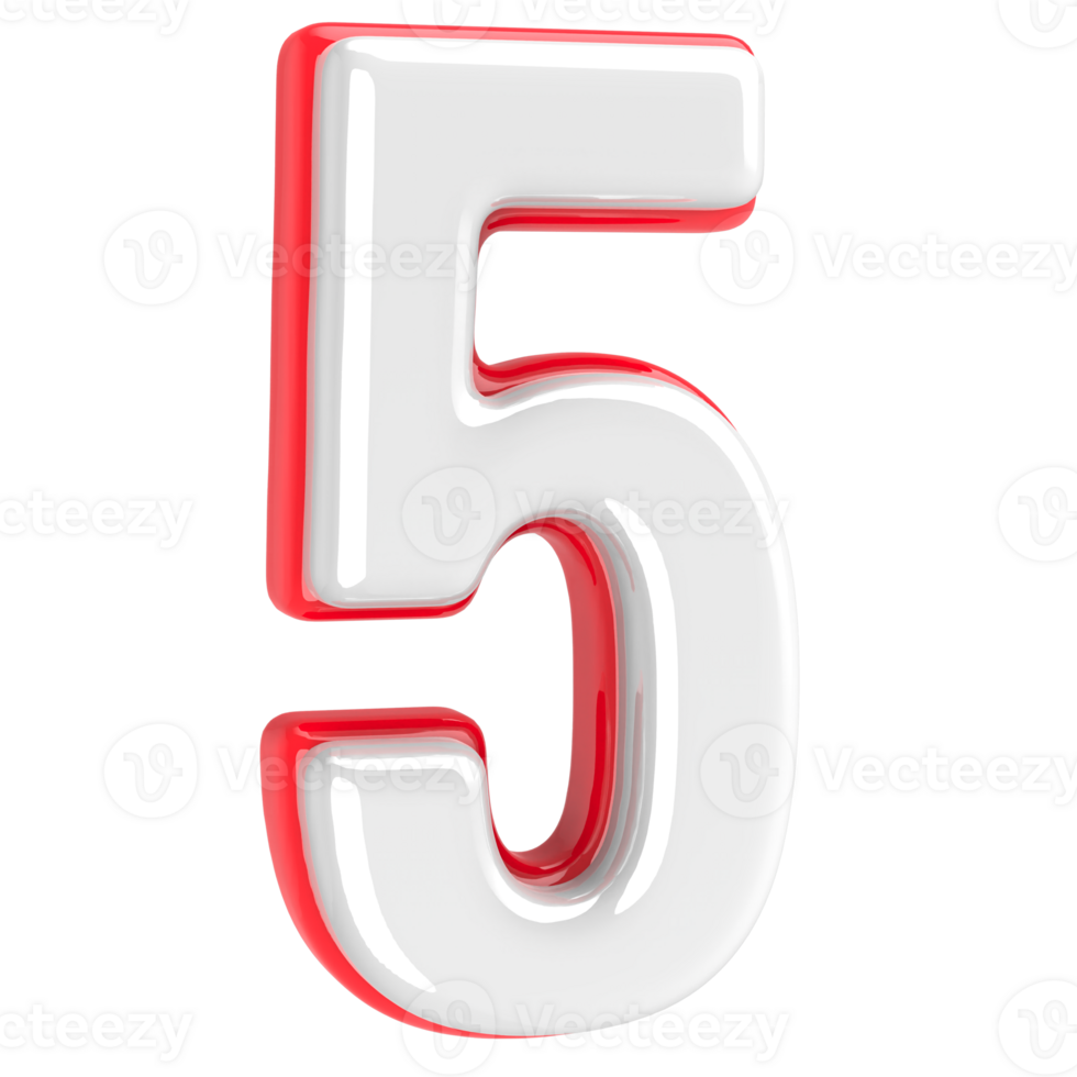 Red With White Number 5 3D Render png