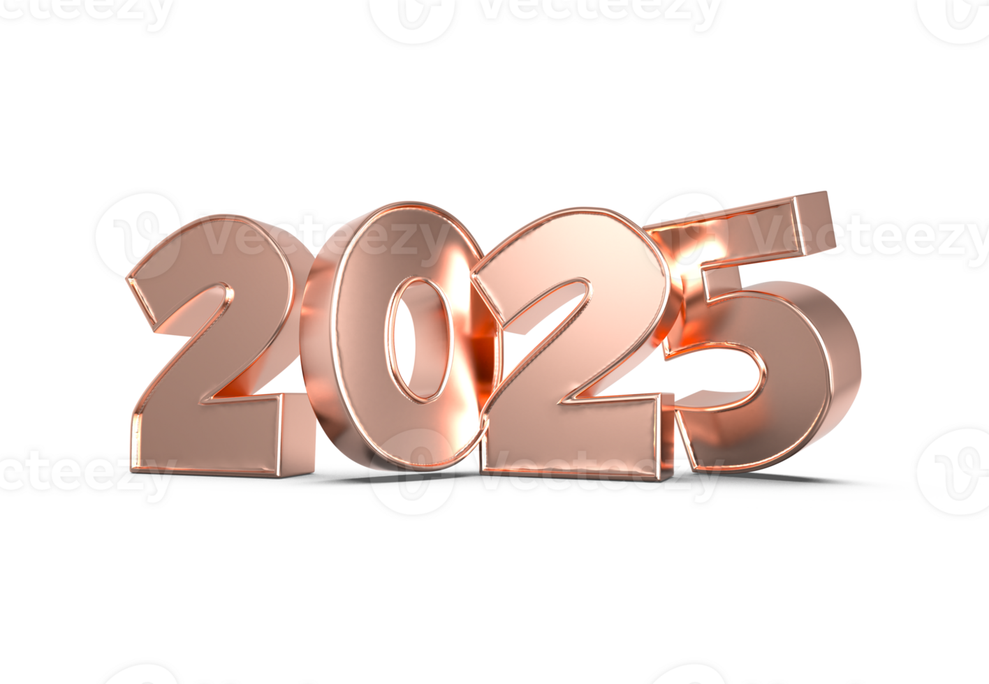 Happy New Year Number 2025 Copper 3D Rendering png