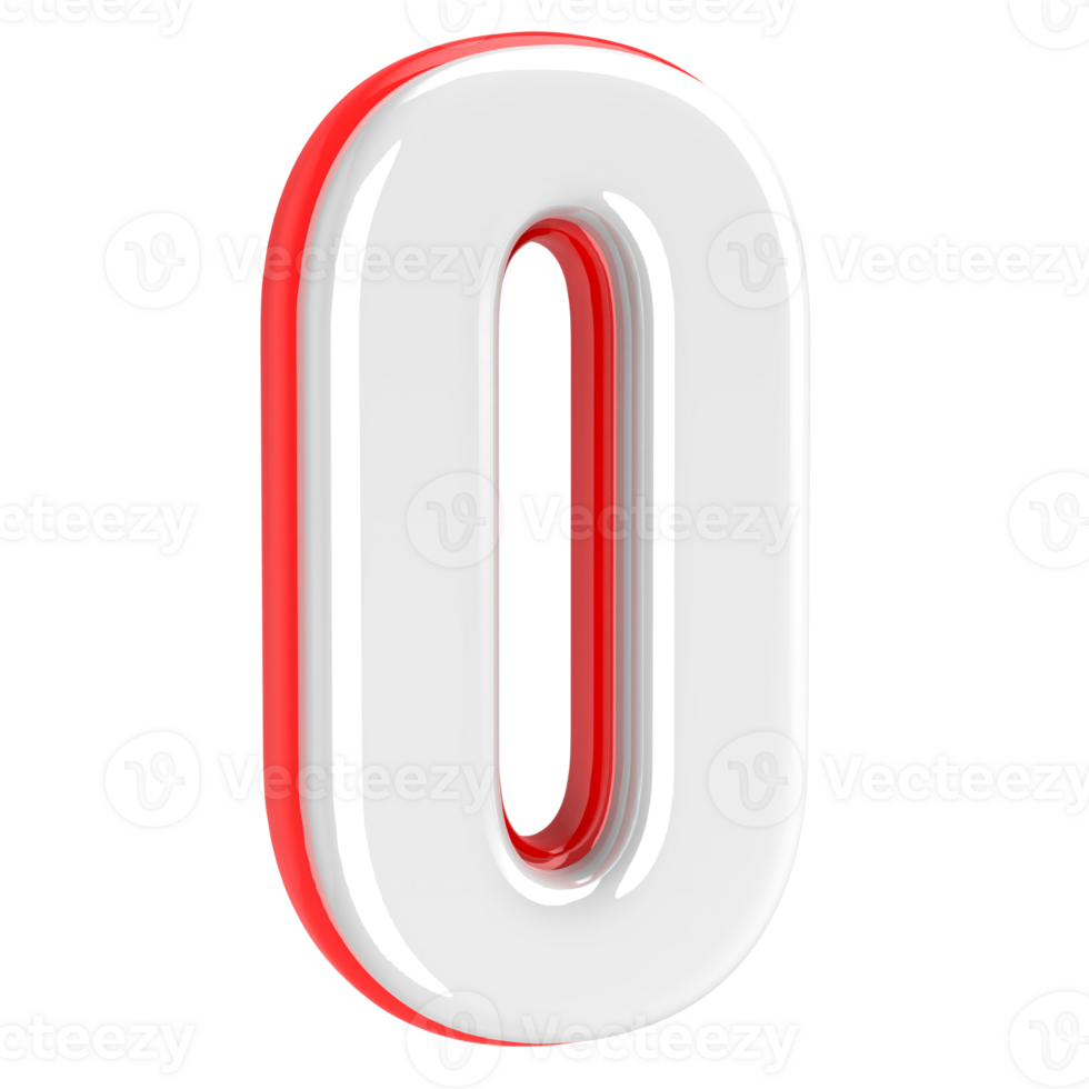 Red With White Number 0 3D Render png
