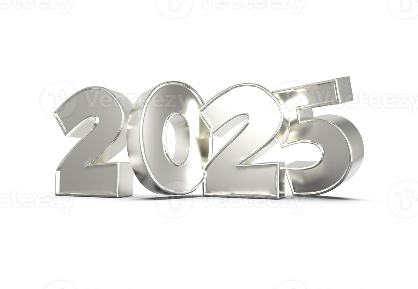 Happy New Year Number 2025 Silver With Shadow 3D Rendering png